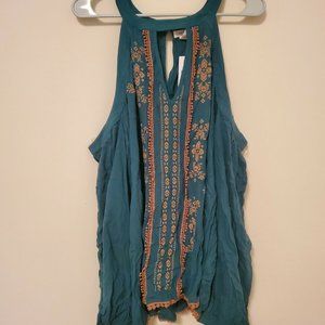 RUE 21 PLUS SIZE COLD SHOULDER BLOUSE 3X GREEN TOP SHIRT WORK CAREER FLORAL NWT